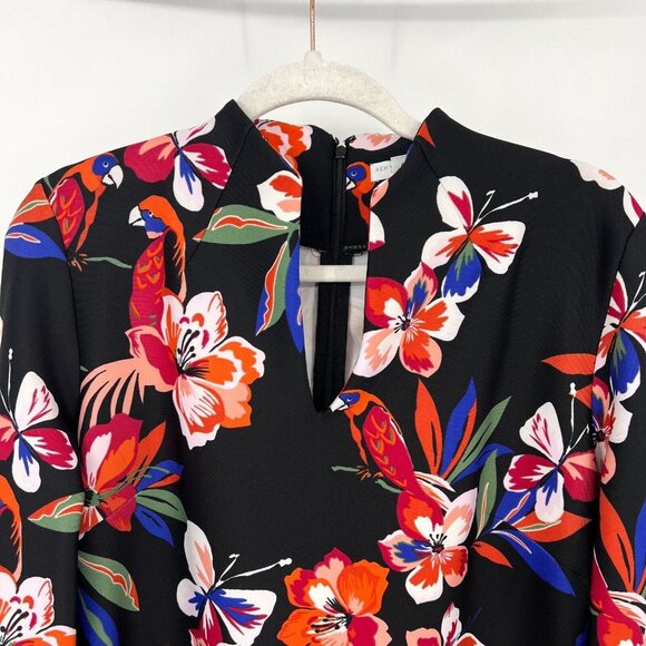 Floral Parrot Print Dress Keyhole Neckline‎ Puff Sleeve Party Cocktail Size XL - Picture 3 of 10